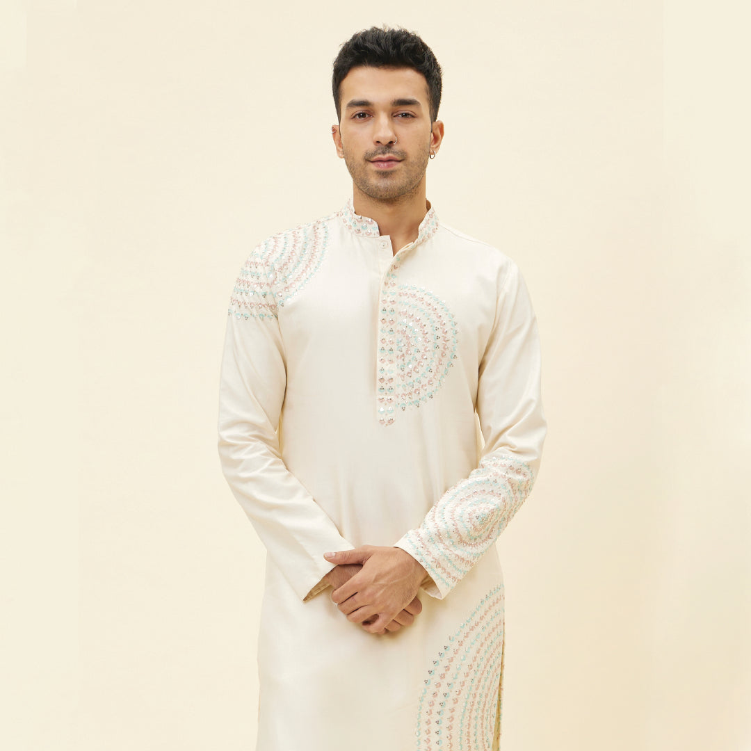 BEIGE KURTA WITH BUTTA EMBROIDERY WITH PANTS