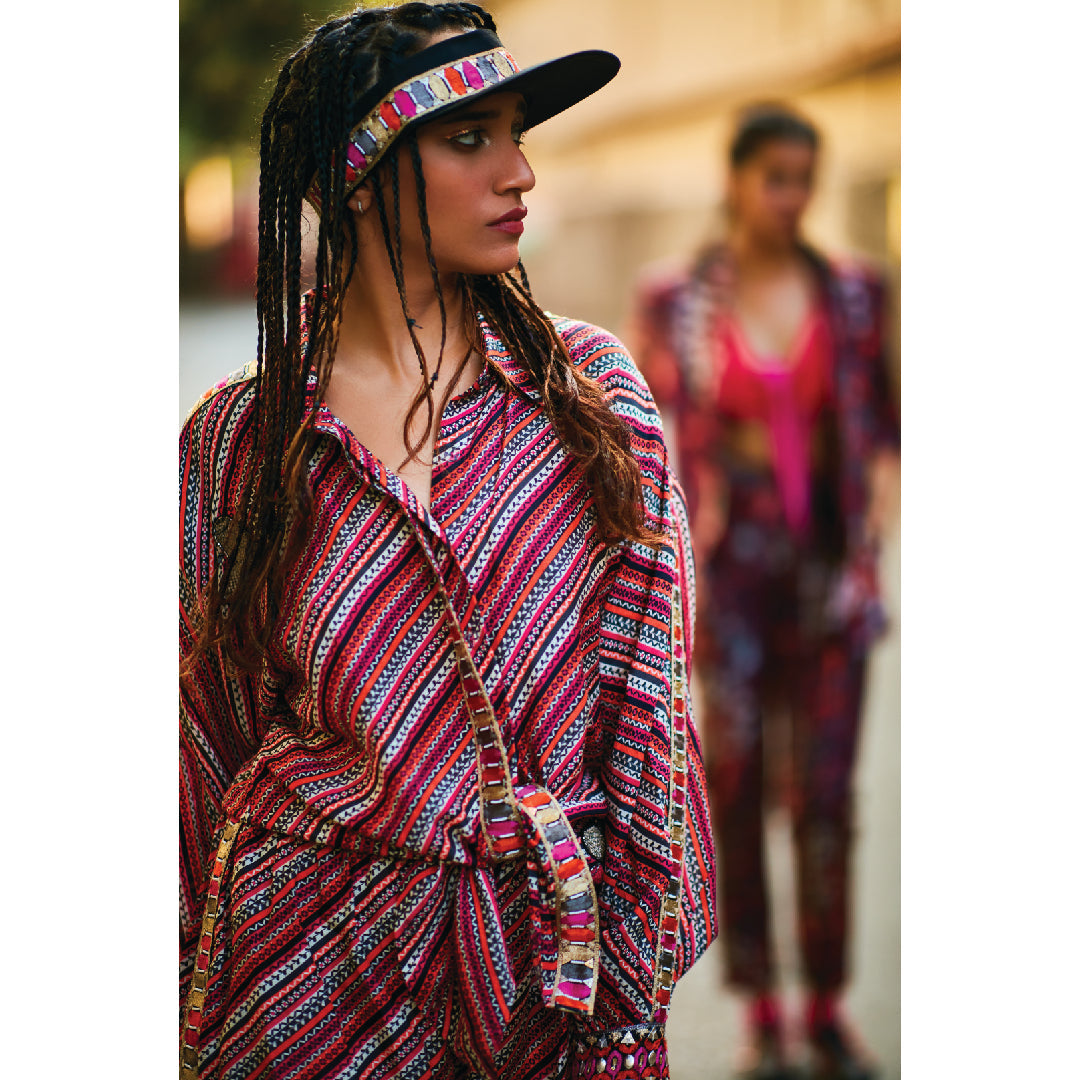 BOHEMIAN STRIPE PRINT OVERSIZED COORD SET