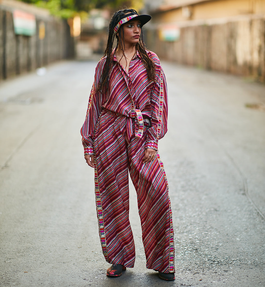 BOHEMIAN STRIPE PRINT OVERSIZED COORD SET