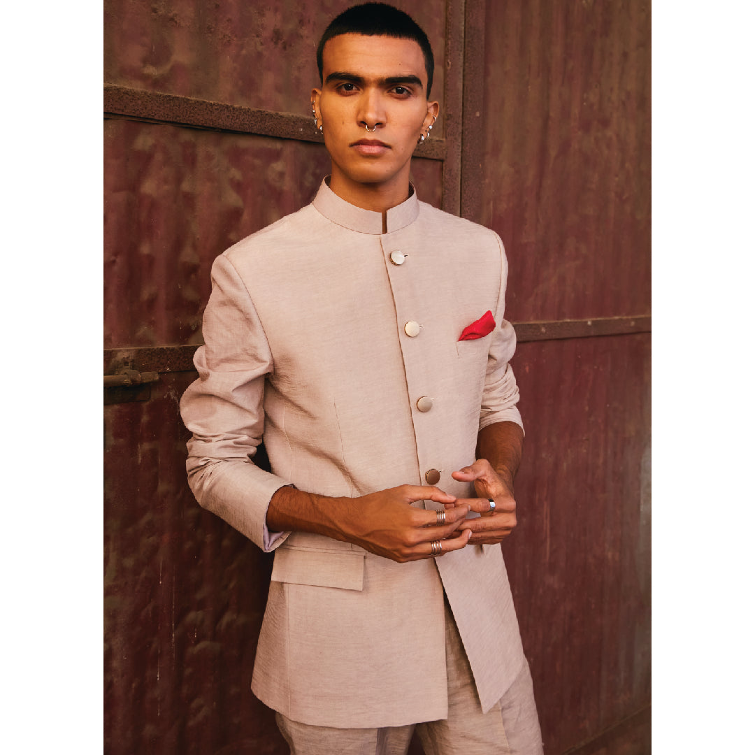 Beige Embroidered Jodhpuri Suit In Silk
