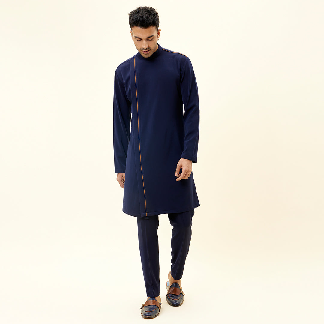 BLUE VOLVO OVERLAP KURTA WITH PANTS