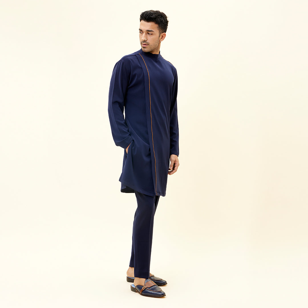 BLUE VOLVO OVERLAP KURTA WITH PANTS