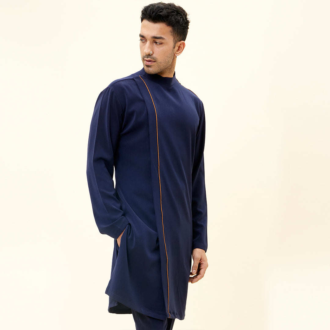 BLUE VOLVO OVERLAP KURTA WITH PANTS