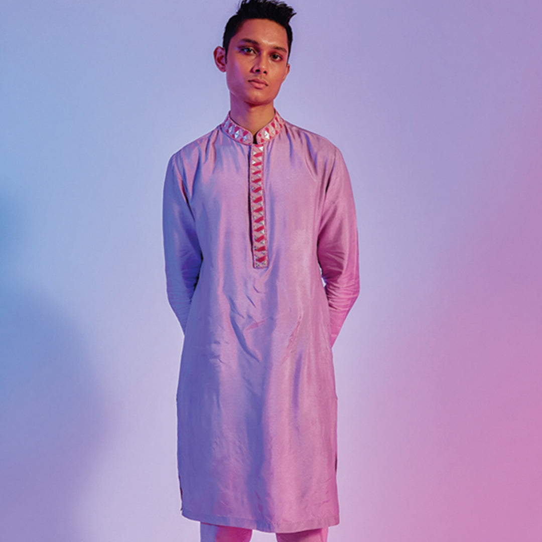 RASA ORANGE LEAF PRINTED SHIRT STYLE SHORT KURTA WITH ORANGE SOLID ROLLED UP SLEEVES