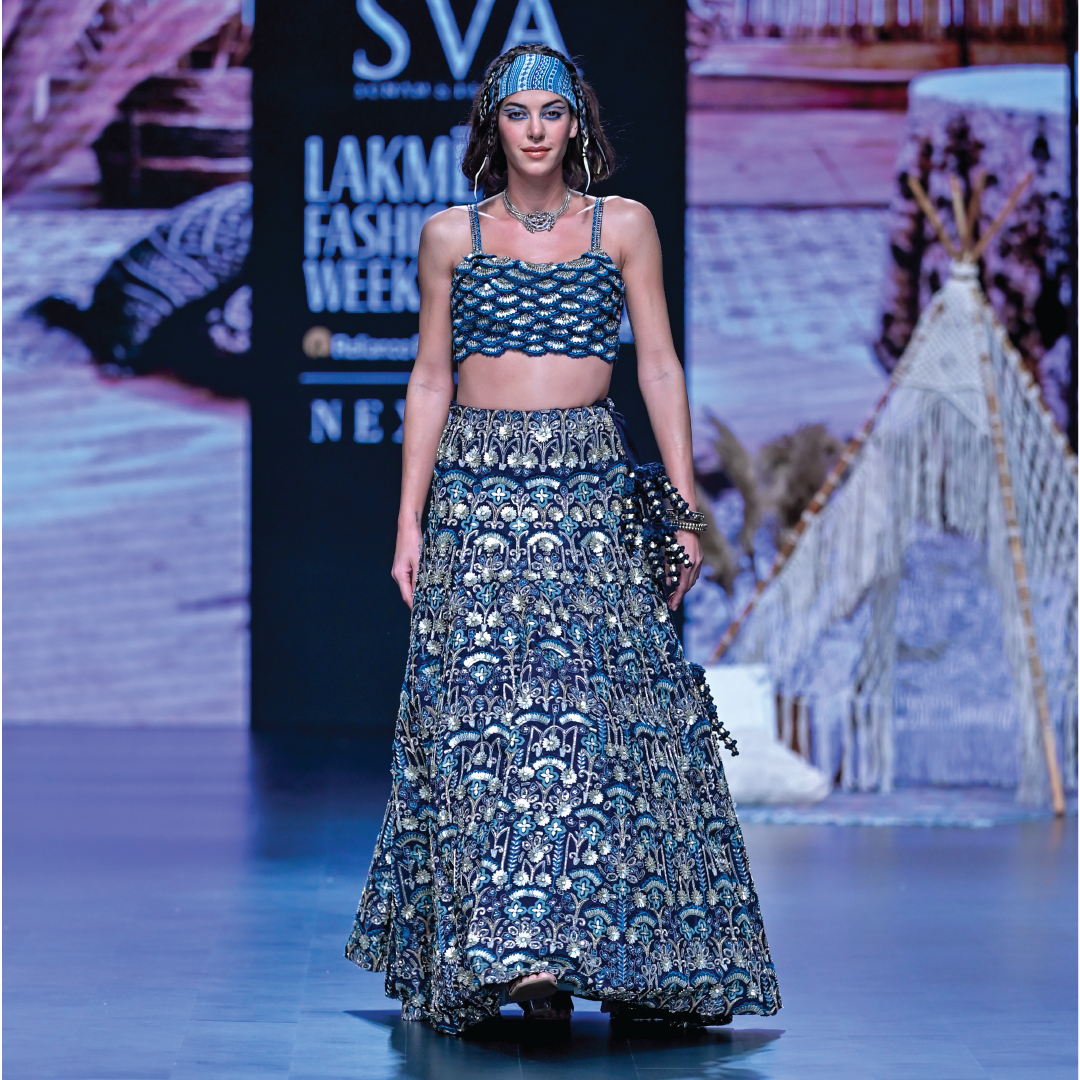 BLUE ART DECO LEHENGA SET