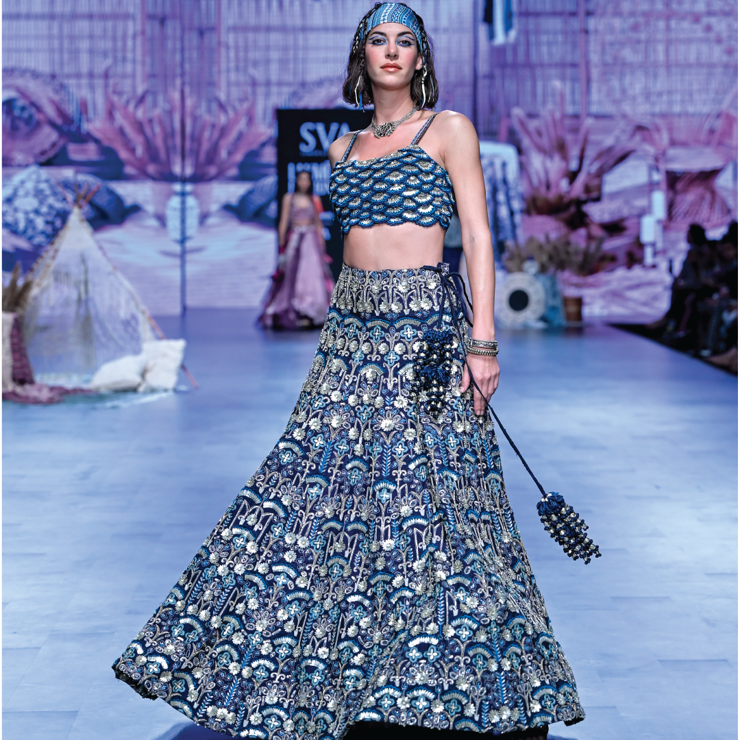 BLUE ART DECO LEHENGA SET