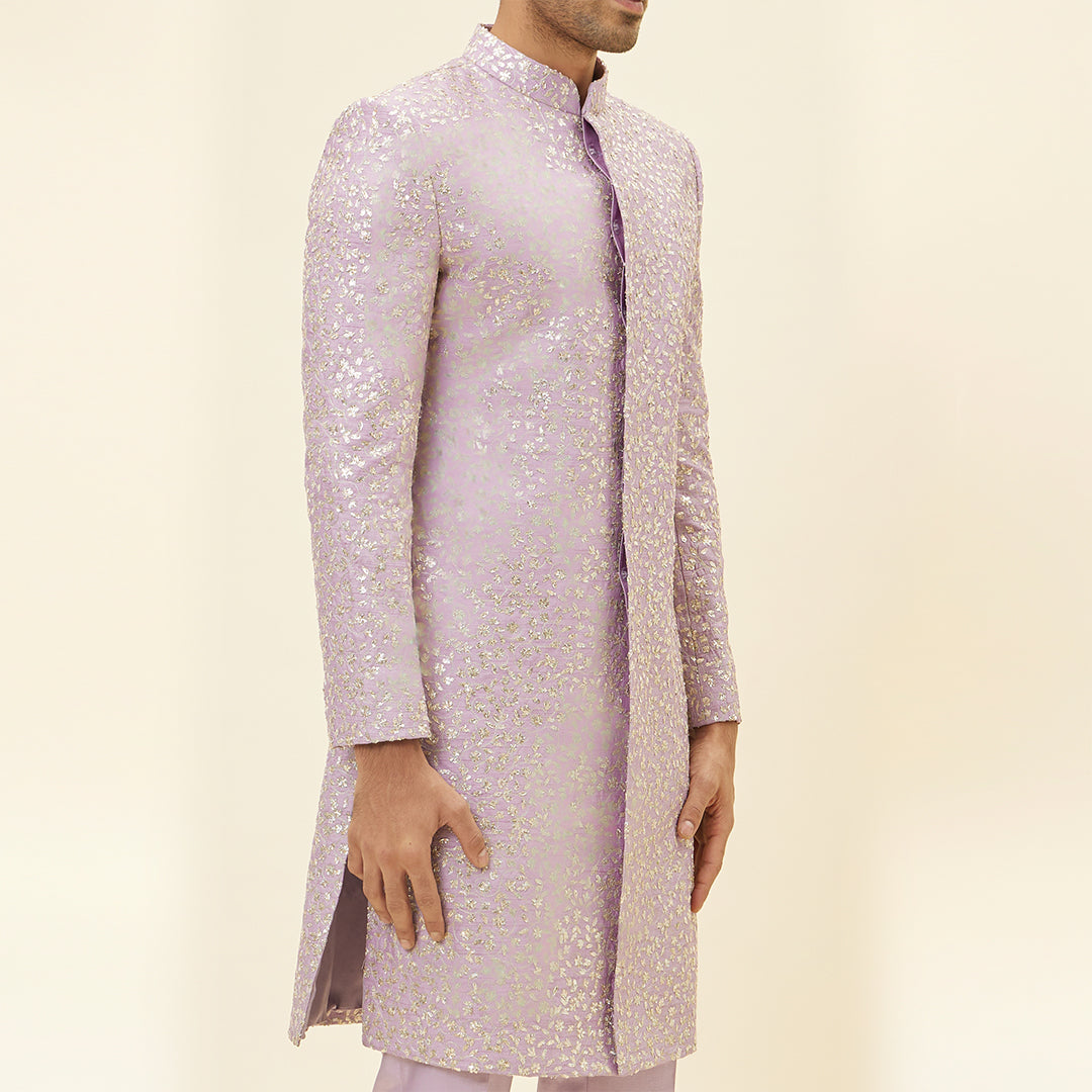 LILAC EMB JAAL SHERWANI WITH LILAC PANTS