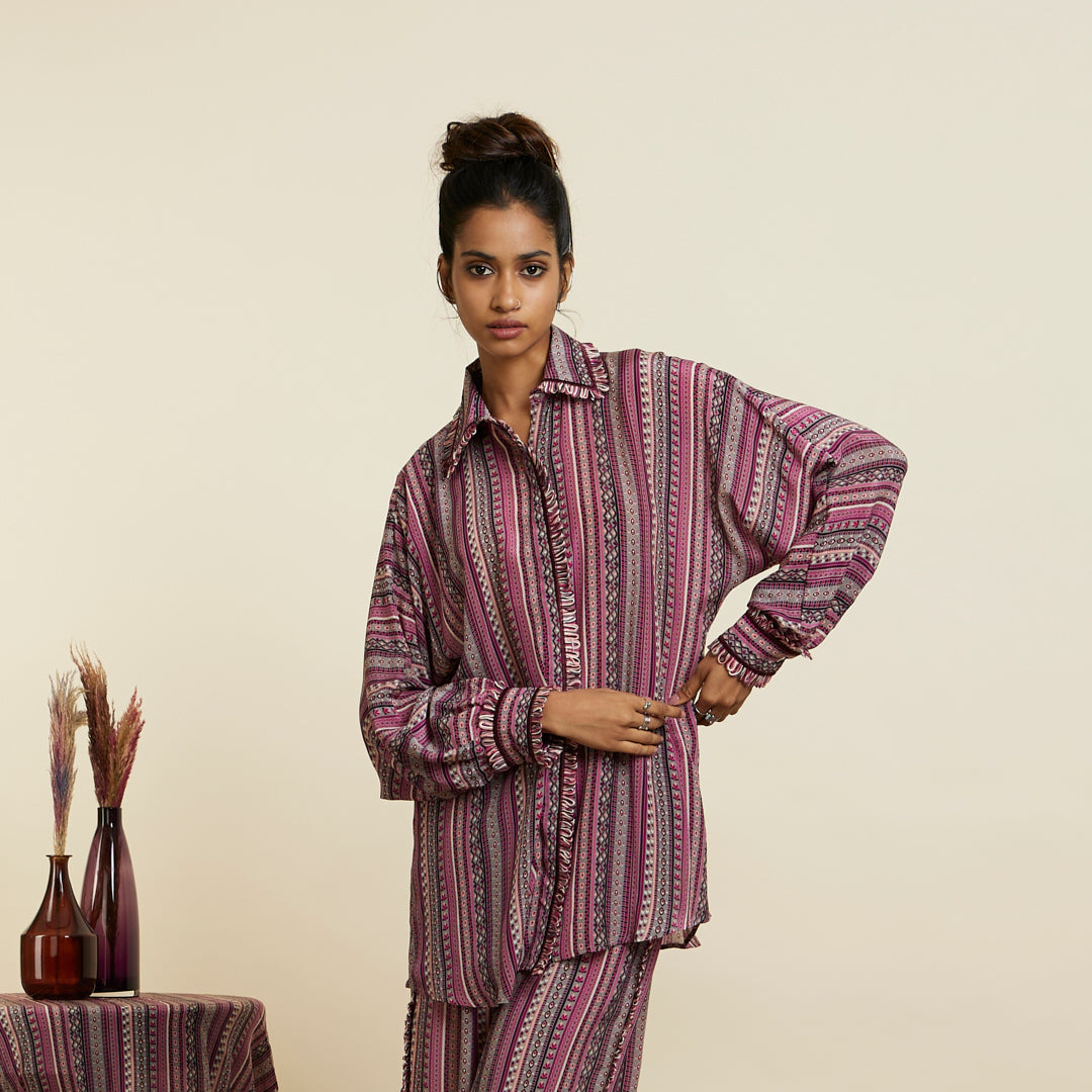 MERLOT BOHO STRIPE PRINT OVERSIZED COORD SET