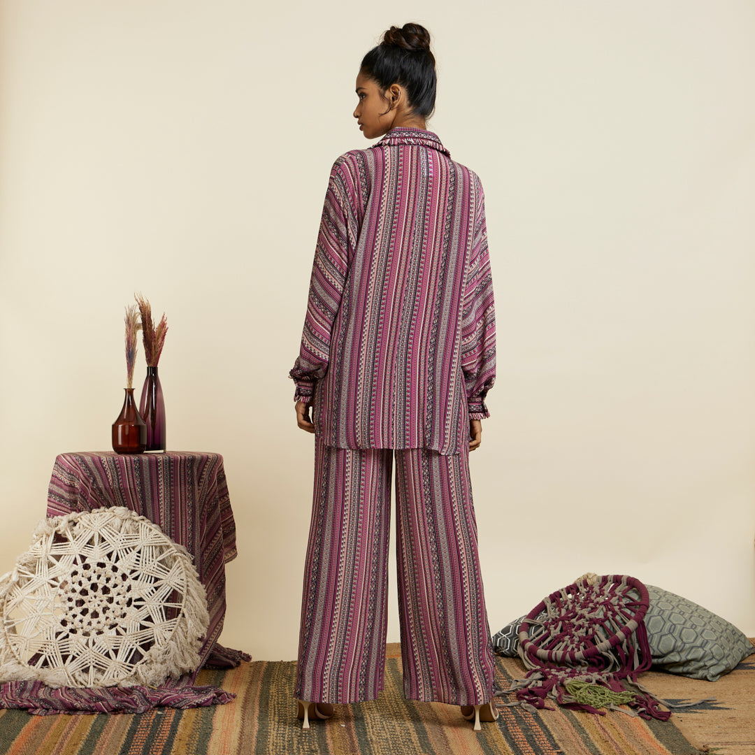 MERLOT BOHO STRIPE PRINT OVERSIZED COORD SET