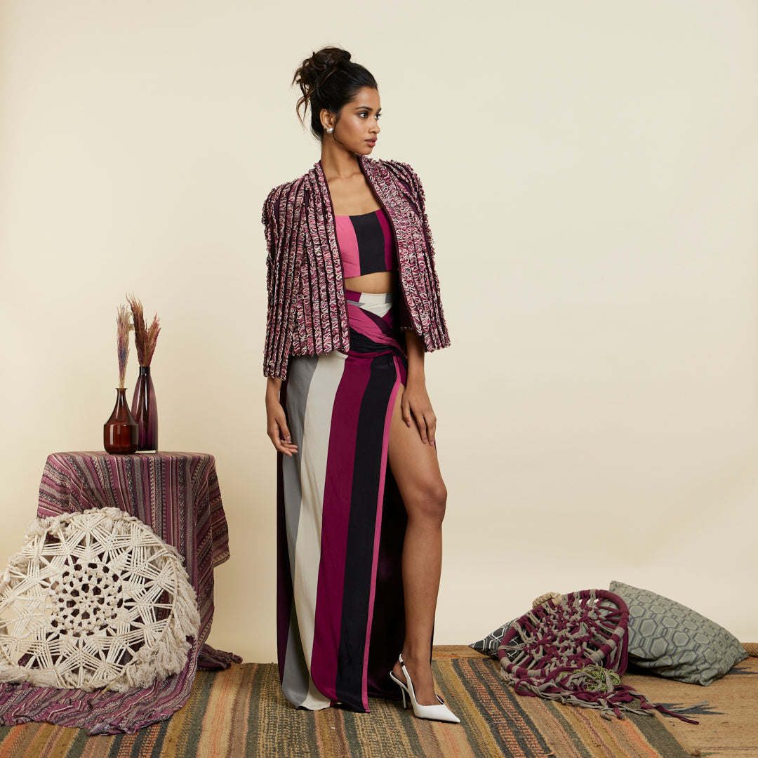 MERLOT TEXTURED NOOR JACKET SET