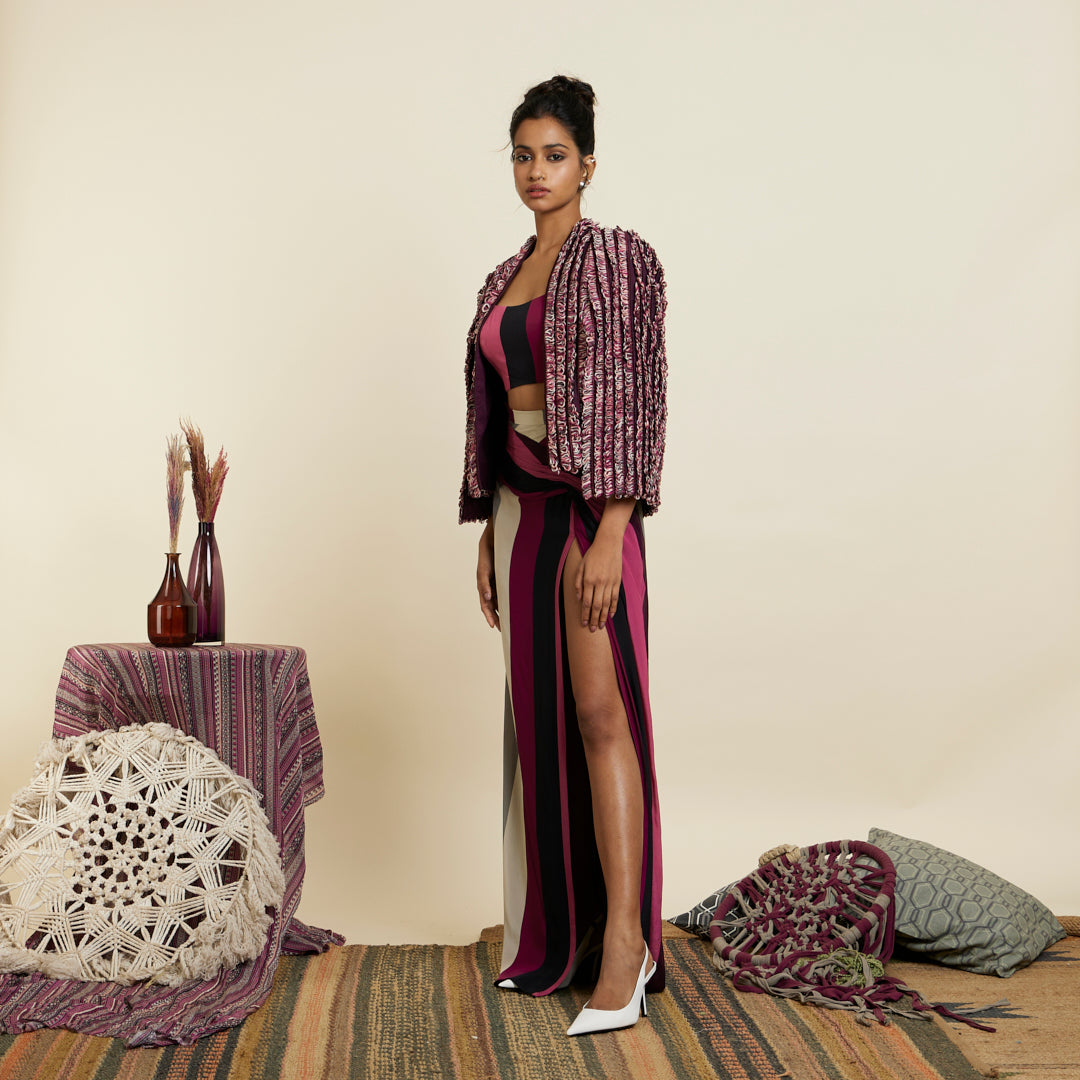 MERLOT TEXTURED NOOR JACKET SET