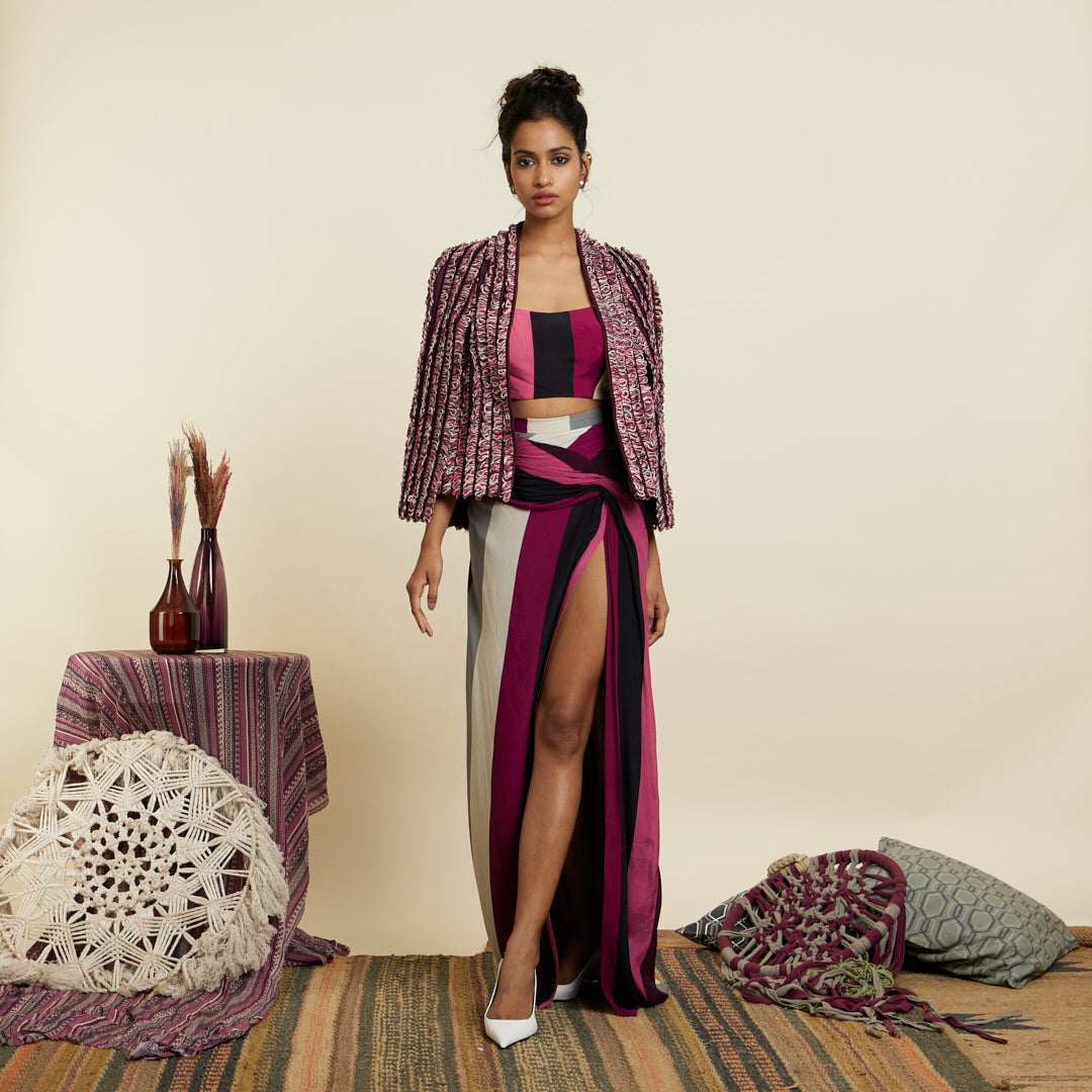 MERLOT TEXTURED NOOR JACKET SET