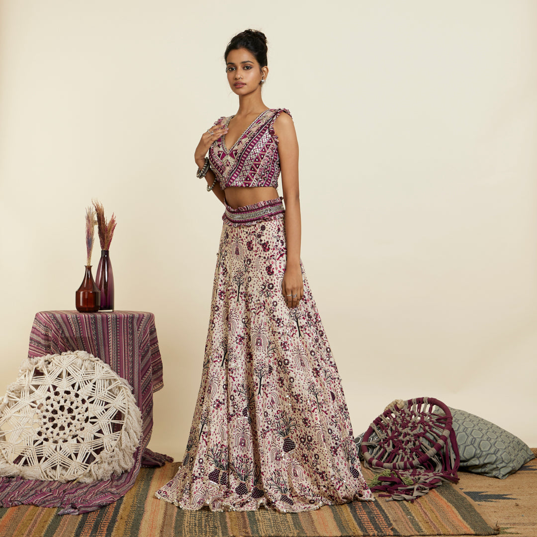 SAFAR MERLOT JAAL PRINTED LEHENGA SET