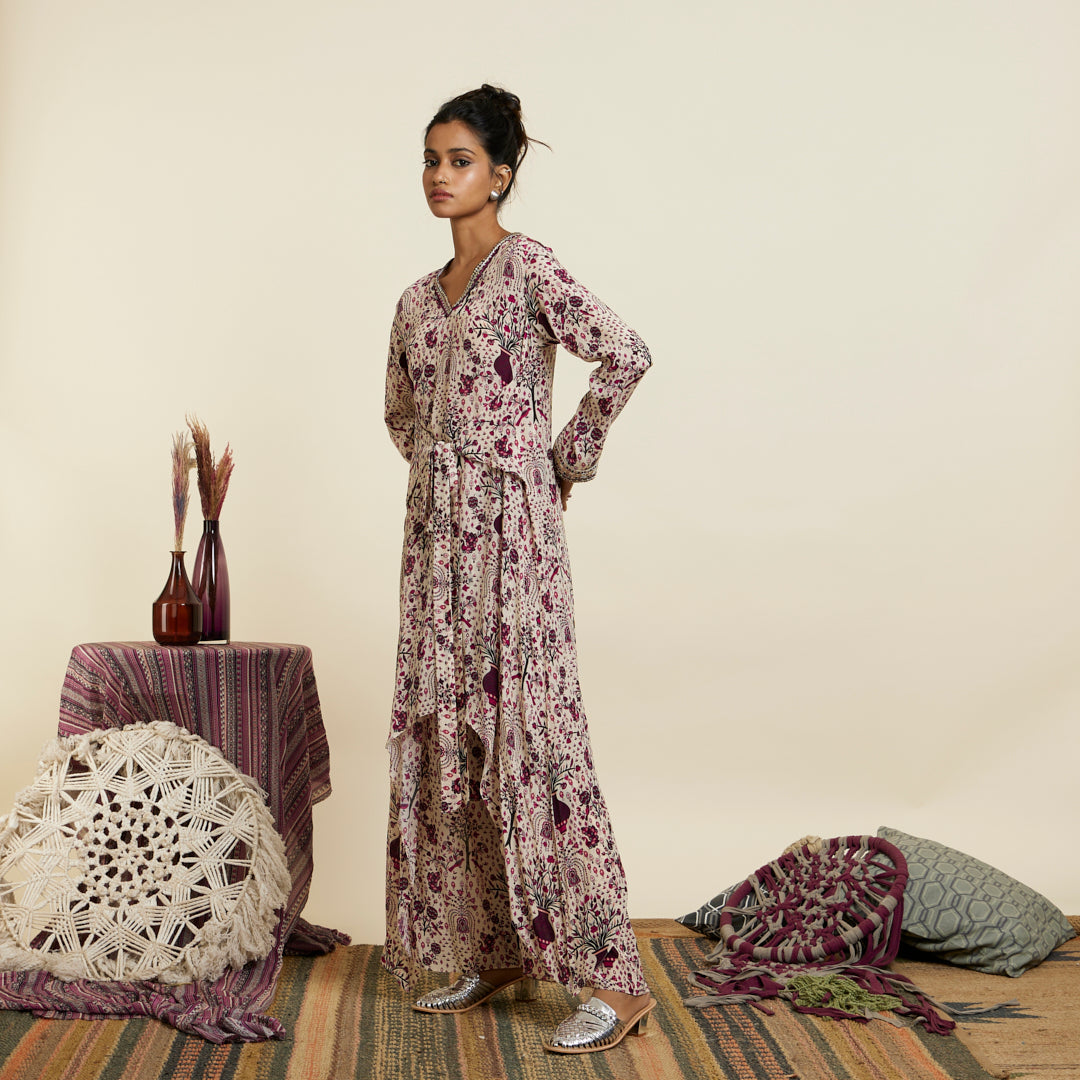 SAFAR MERLOT JAAL FRONT TIE UP TUNIC SET