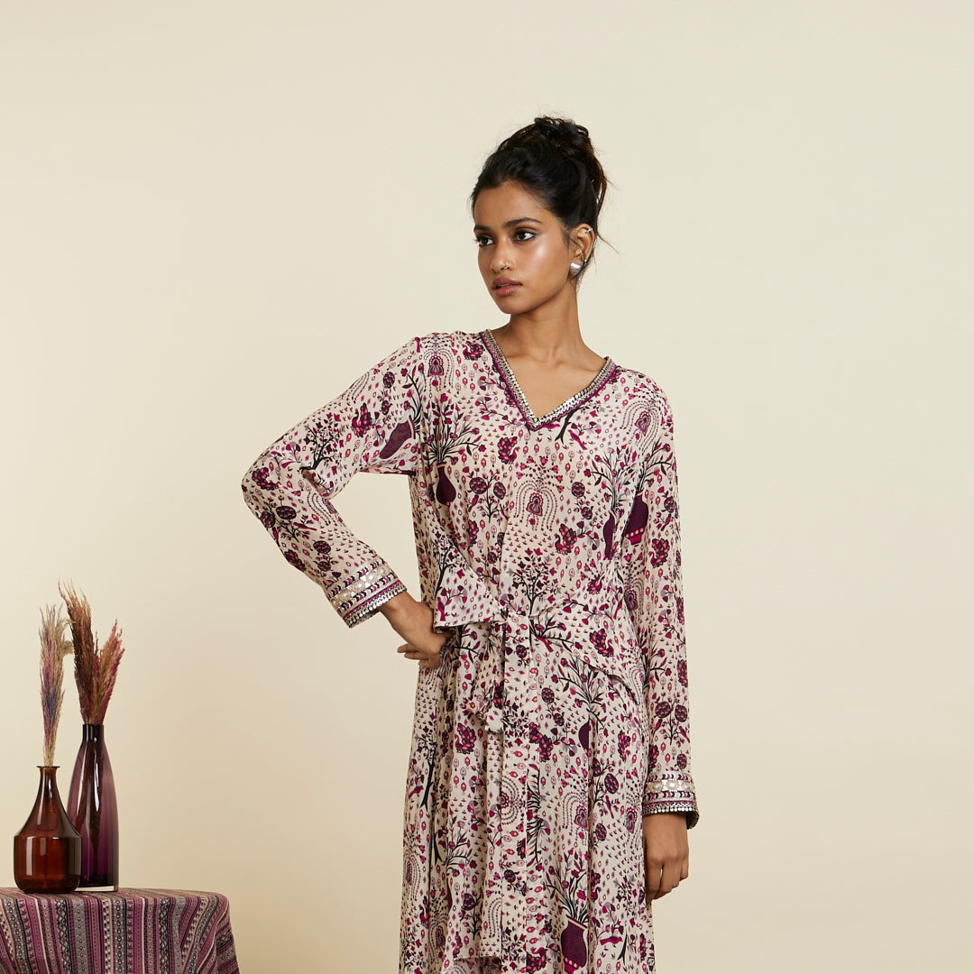 SAFAR MERLOT JAAL FRONT TIE UP TUNIC SET