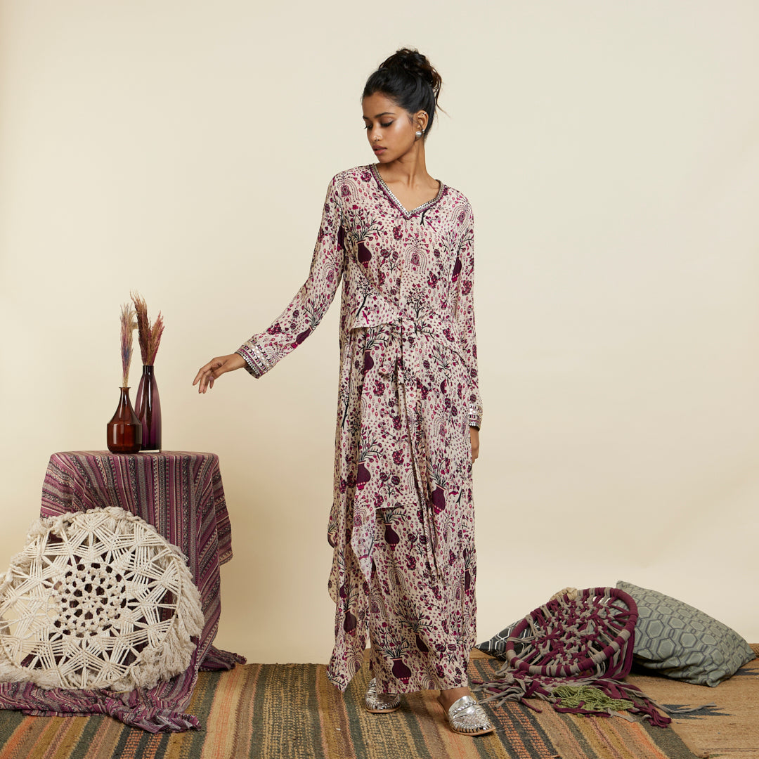 SAFAR MERLOT JAAL FRONT TIE UP TUNIC SET