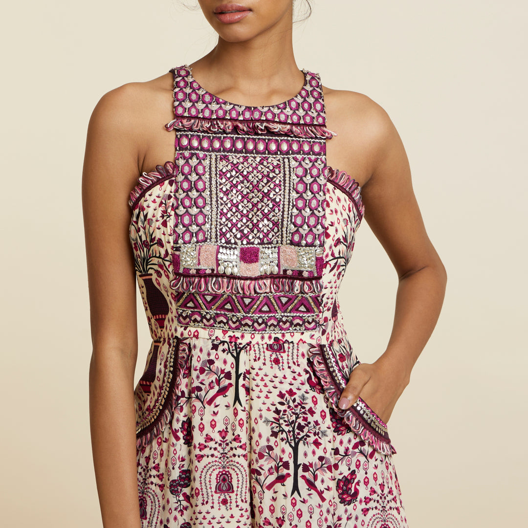 SAFAR JAAL PRINT YOKE STYLE JUMPSUIT