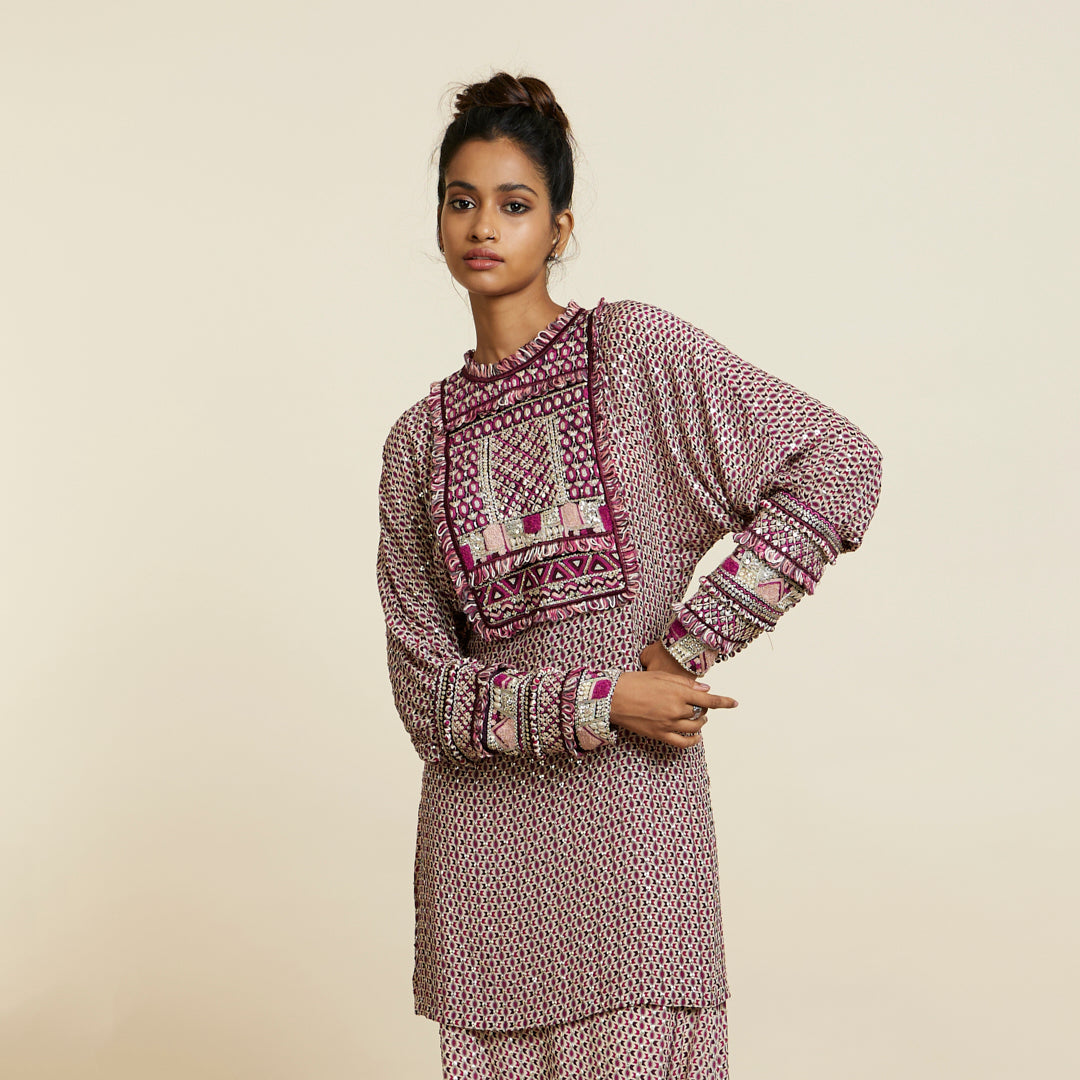 MERLOT GEOMETRIC PRINTED TUNIC SET