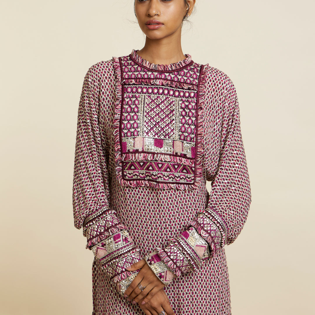 MERLOT GEOMETRIC PRINTED TUNIC SET