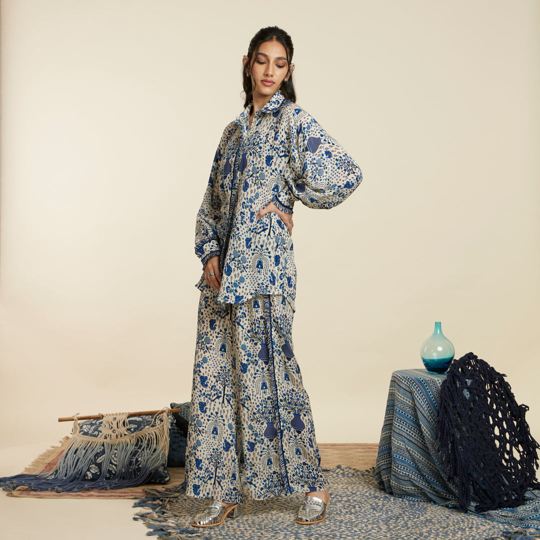 SAFAR BLUE JAAL PRINT OVERSIZED COORD SET