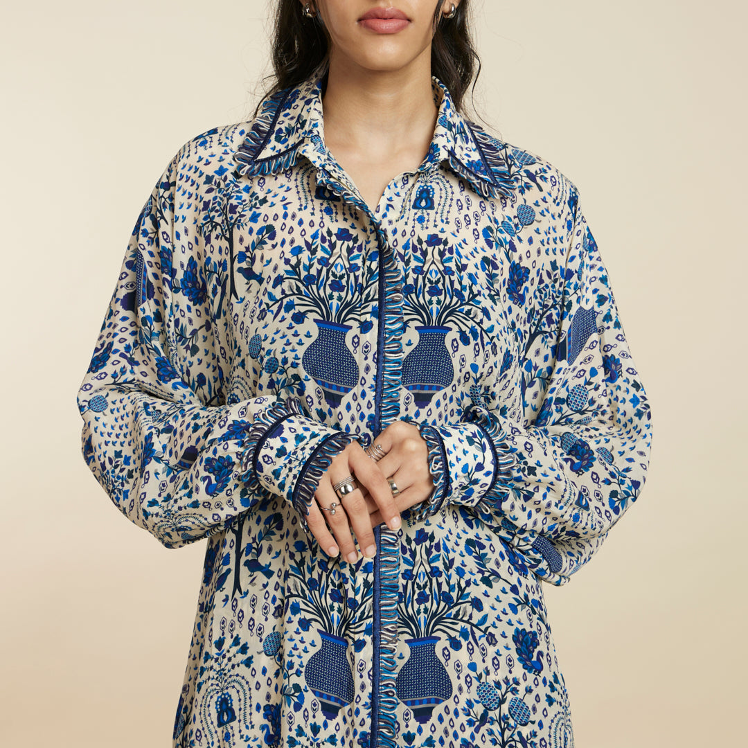 SAFAR BLUE JAAL PRINT OVERSIZED COORD SET