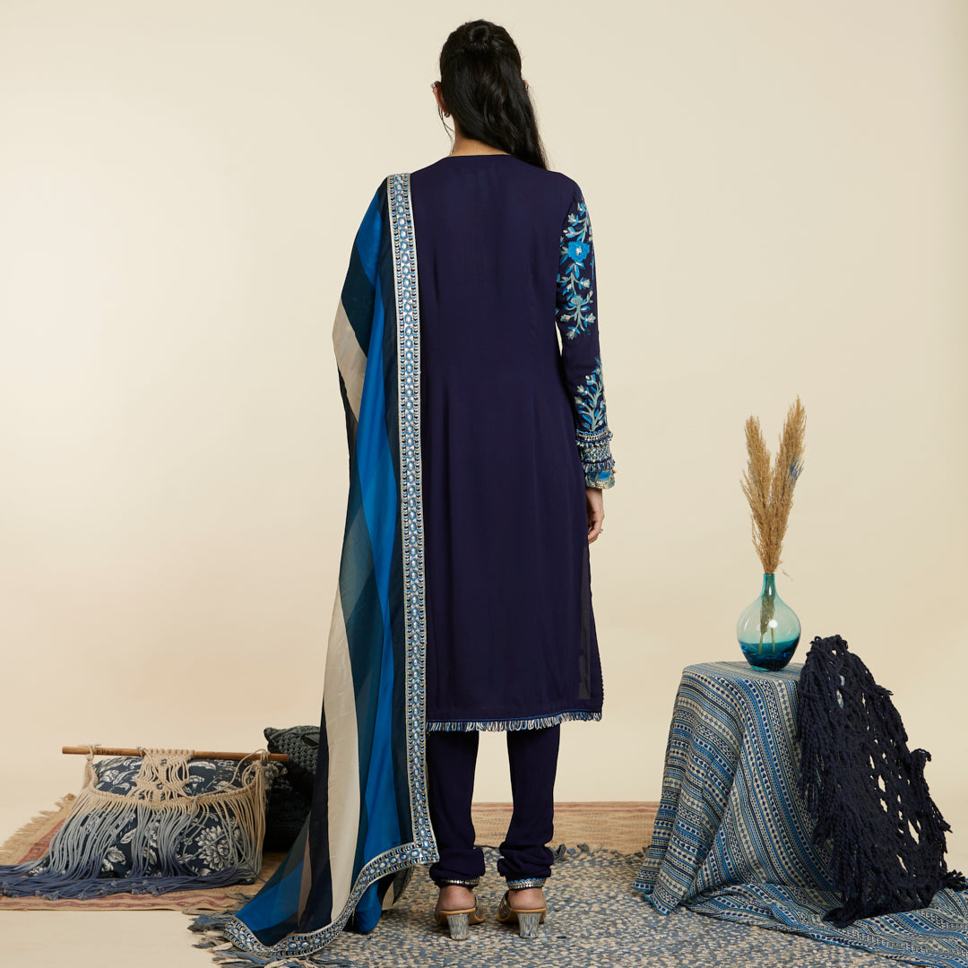 BLUE EMBELLISHED YOKE KURTA SET