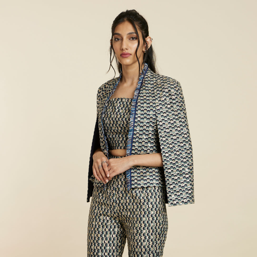 BLUE EMBELLISHED SCALLOP NOOR JACKET