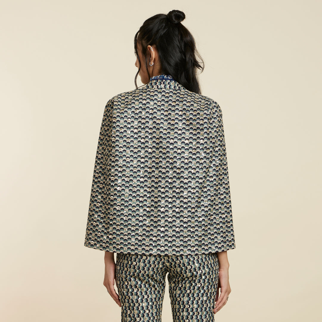 BLUE EMBELLISHED SCALLOP NOOR JACKET