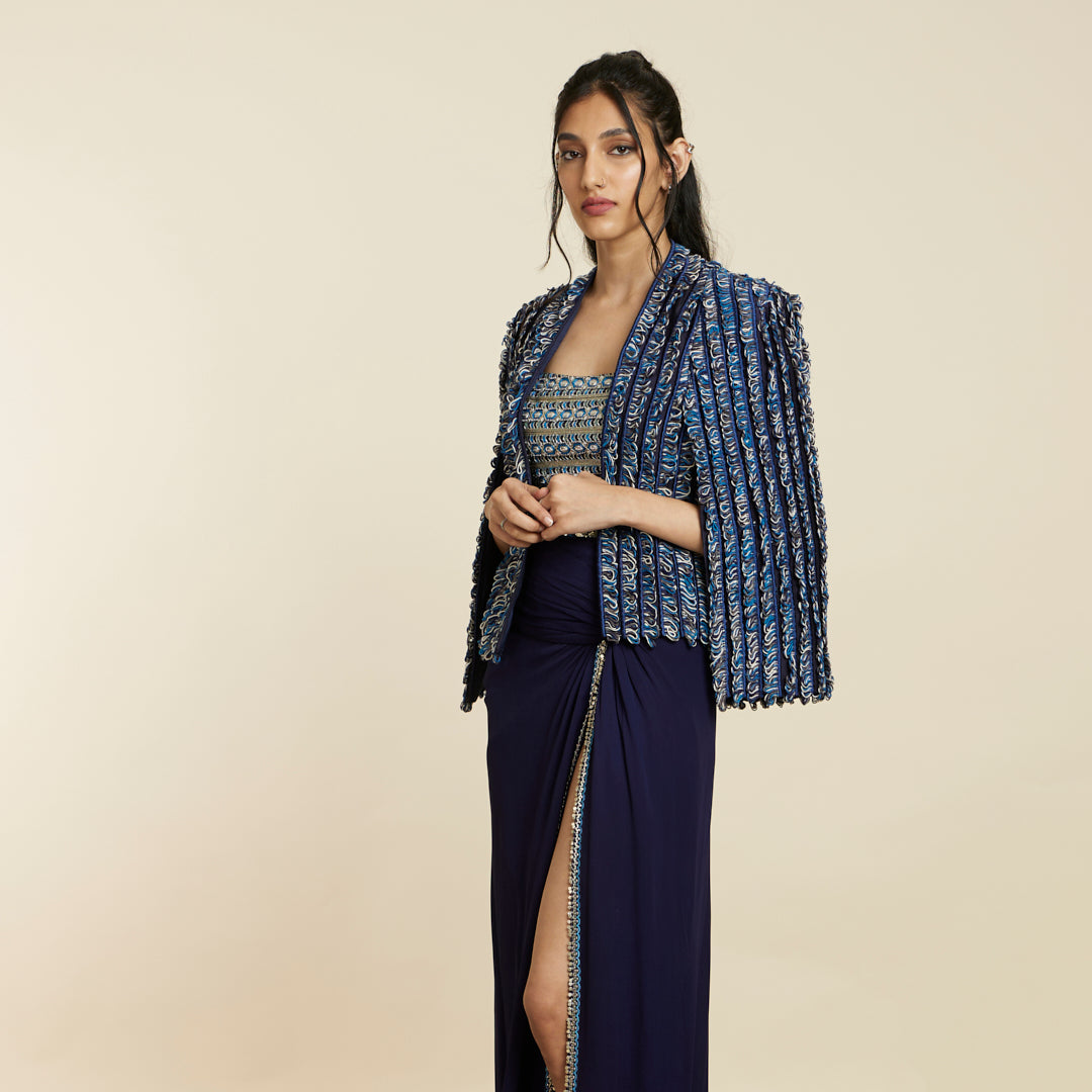 BLUE TEXTURED NOOR JACKET