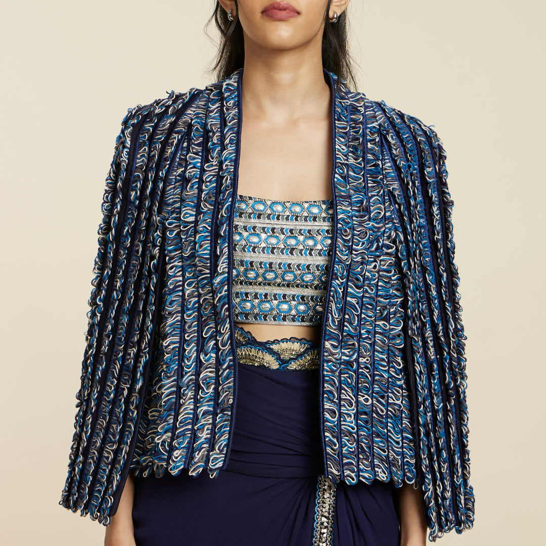 BLUE TEXTURED NOOR JACKET