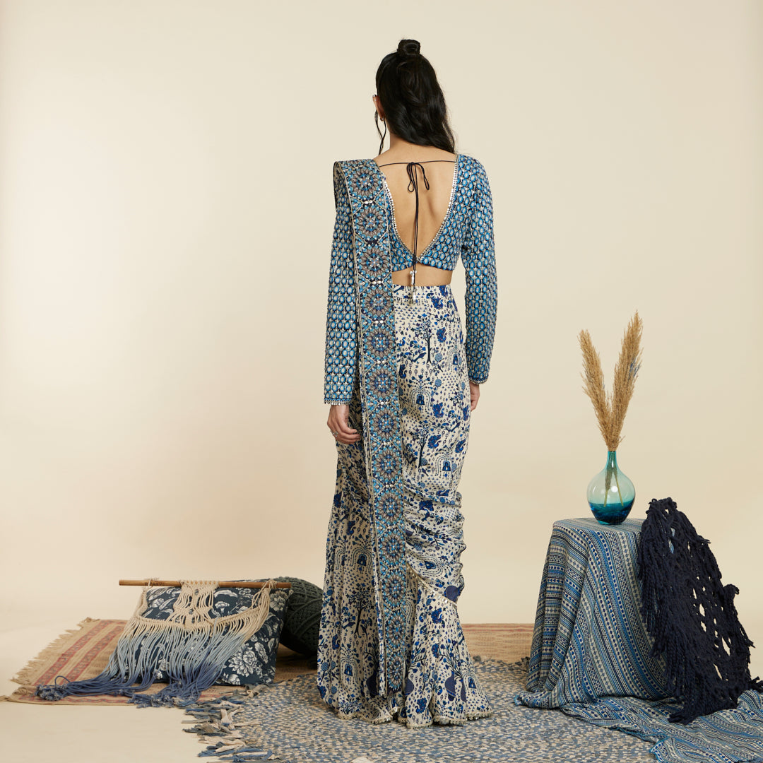 SAFAR BLUE JAAL SHARARA SAREE SET