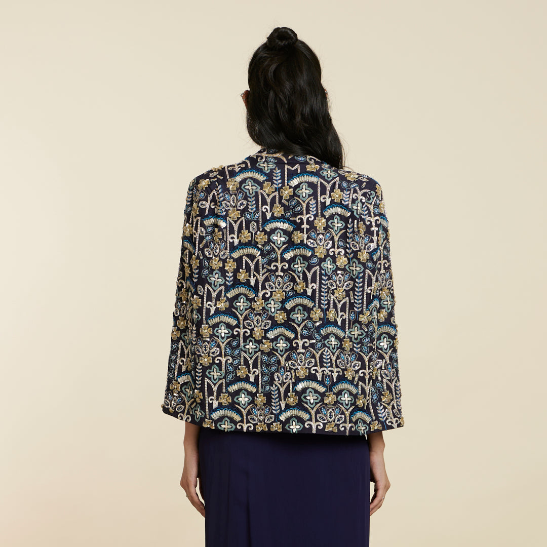 BLUE ART DECO EMBELLISHED NOOR JACKET