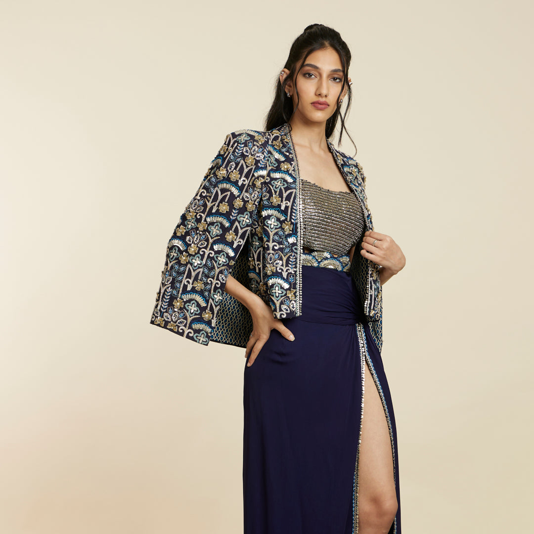 BLUE ART DECO EMBELLISHED NOOR JACKET