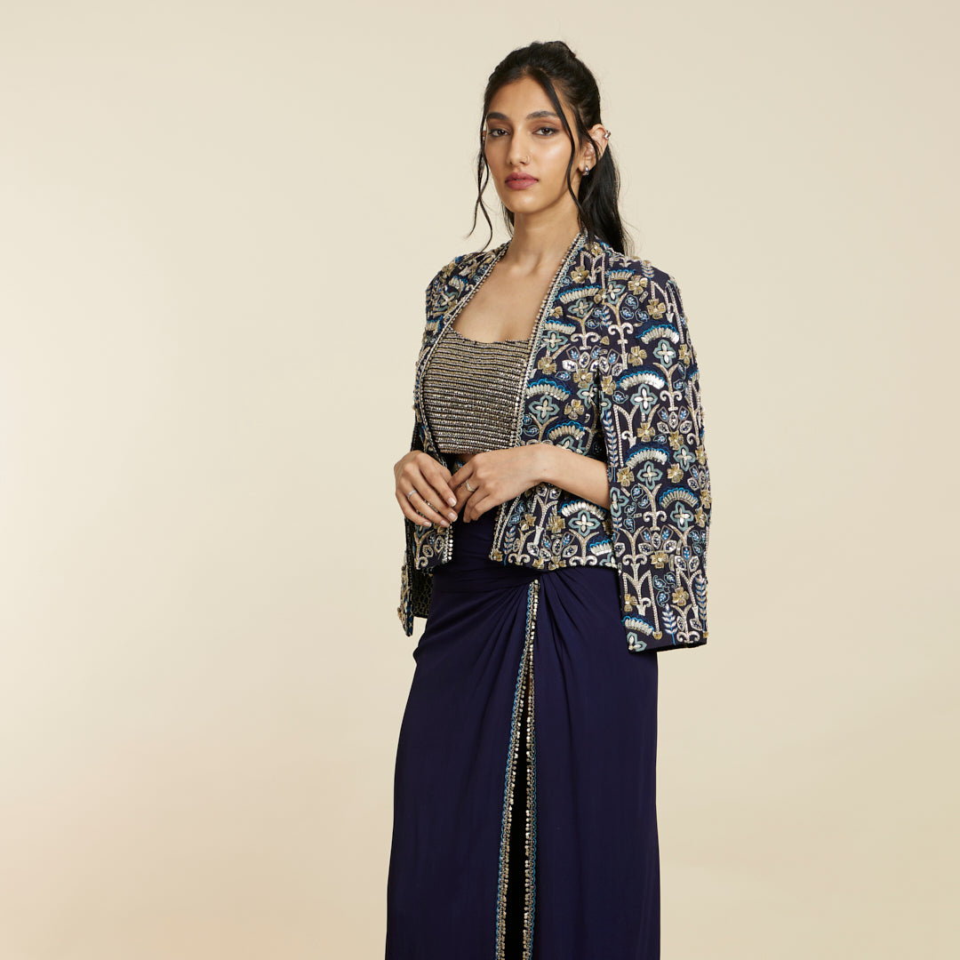 BLUE ART DECO EMBELLISHED NOOR JACKET