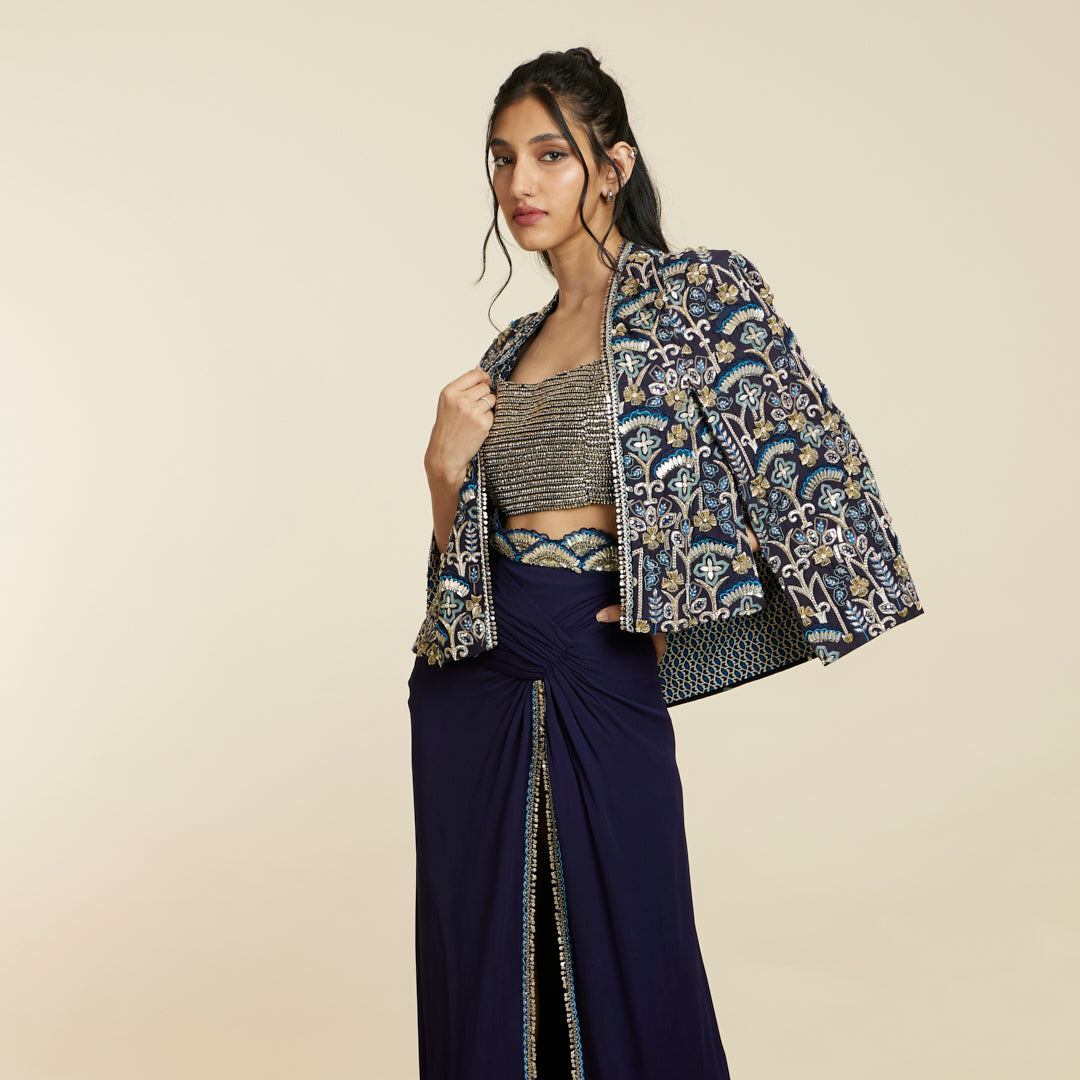 BLUE ART DECO EMBELLISHED NOOR JACKET