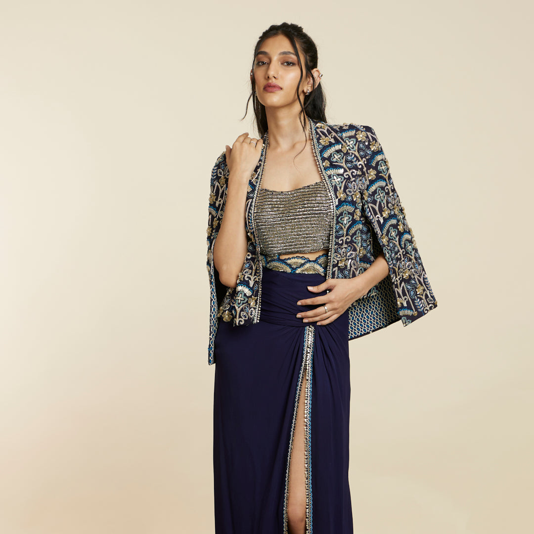 BLUE ART DECO EMBELLISHED NOOR JACKET