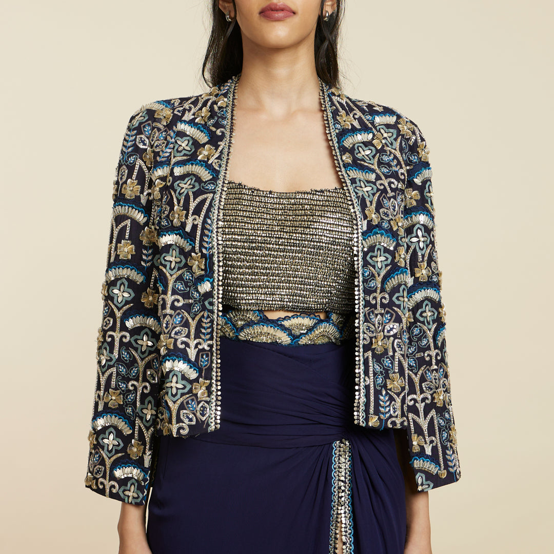 BLUE ART DECO EMBELLISHED NOOR JACKET