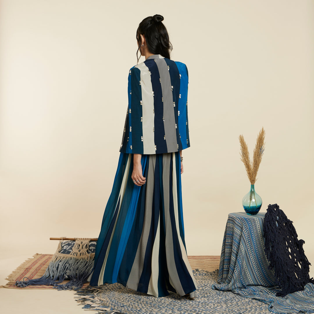 BLUE STRIPE PRINT NOOR JACKET SET