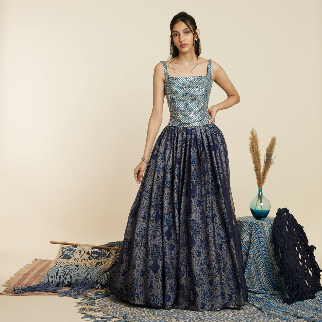 BLUE ORGANZA LEHENGA SET