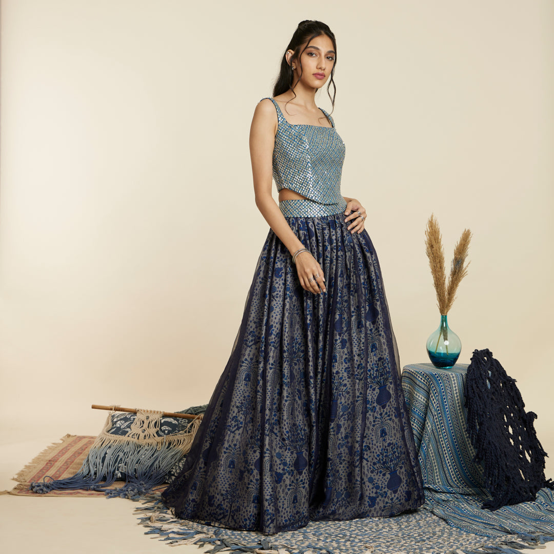 BLUE ORGANZA LEHENGA SET