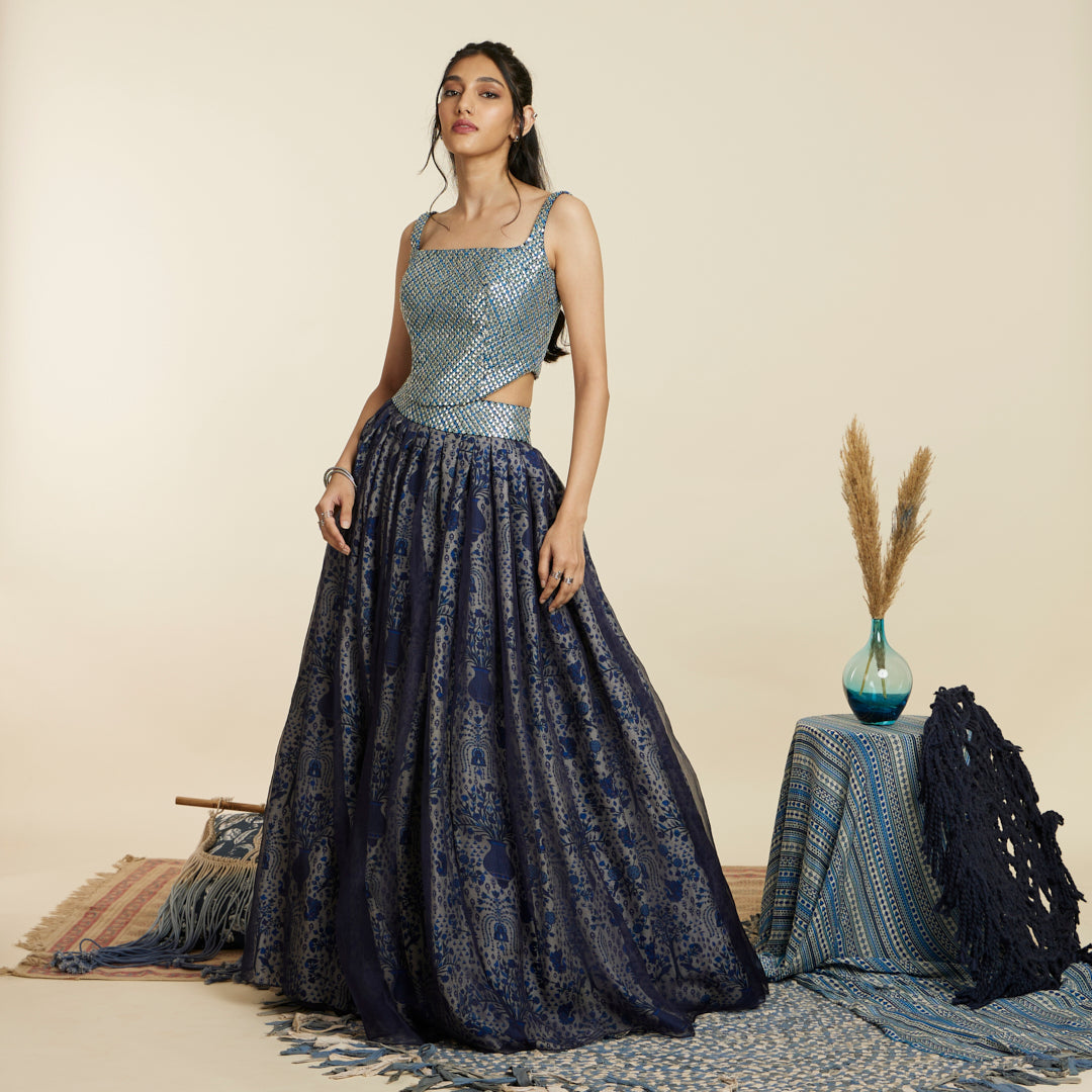 BLUE ORGANZA LEHENGA SET