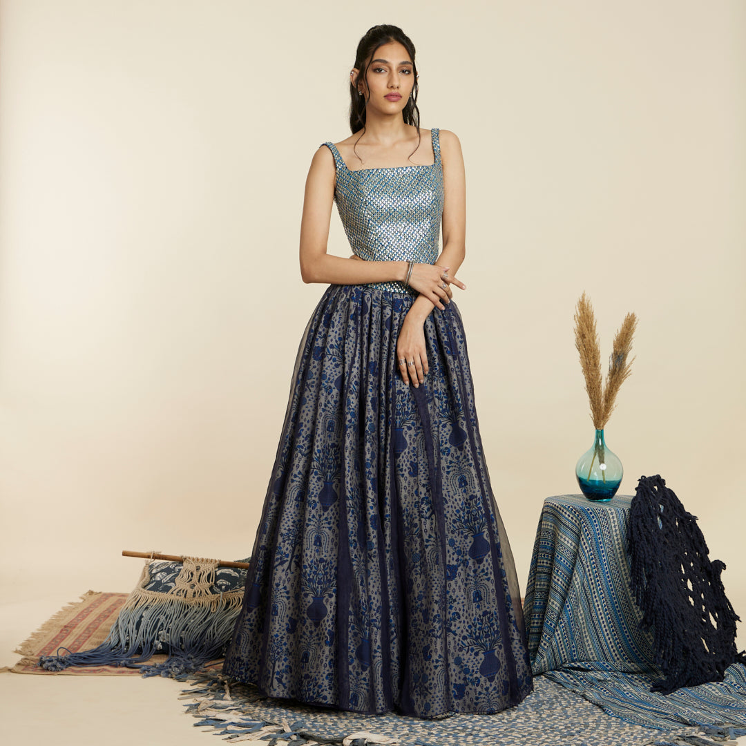 BLUE ORGANZA LEHENGA SET