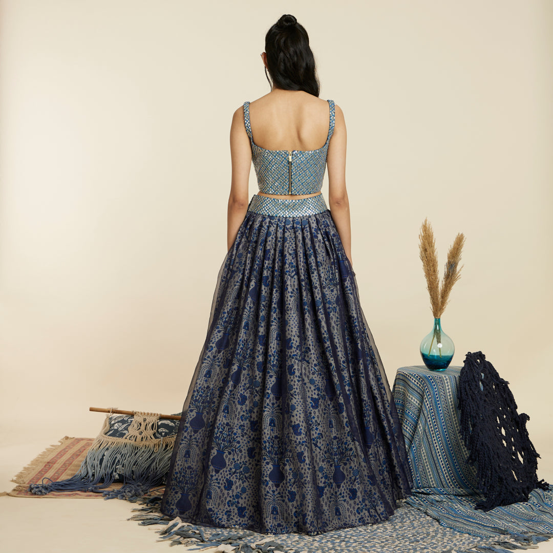 BLUE ORGANZA LEHENGA SET