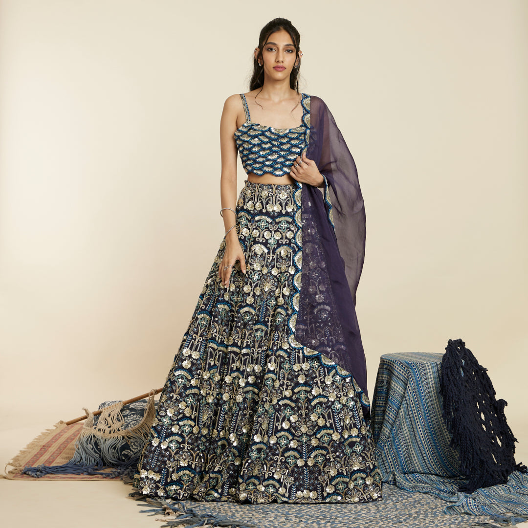 BLUE ART DECO LEHENGA SET