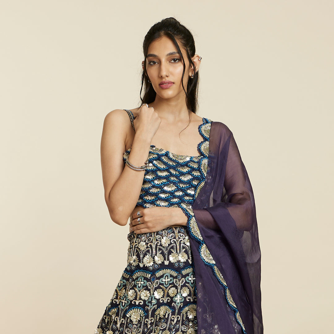 BLUE ART DECO LEHENGA SET