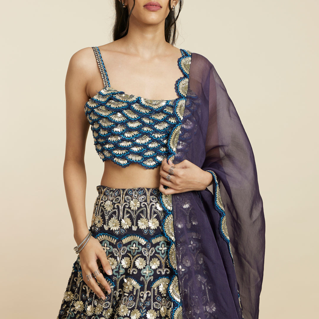 BLUE ART DECO LEHENGA SET