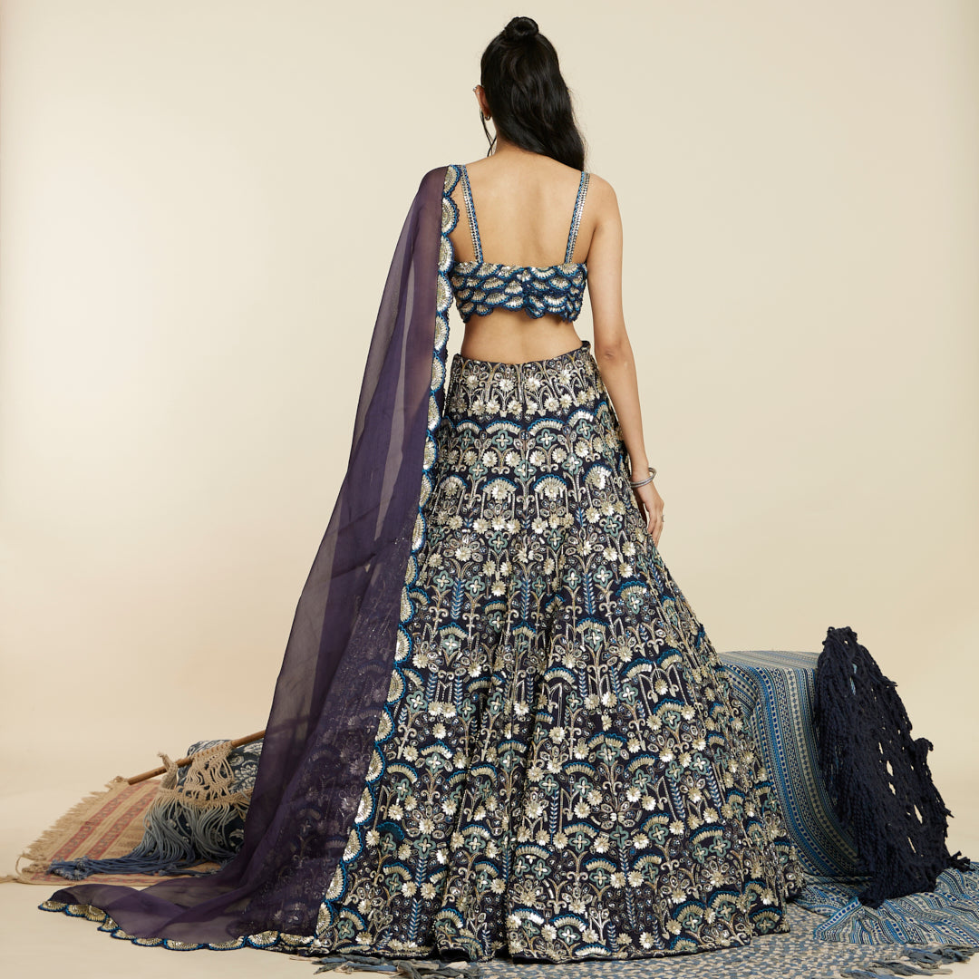 BLUE ART DECO LEHENGA SET