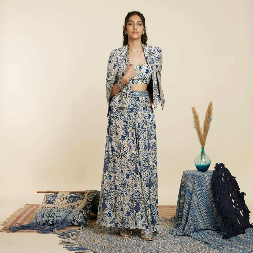 SAFAR BLUE JAAL PRINT NOOR JACKET SET