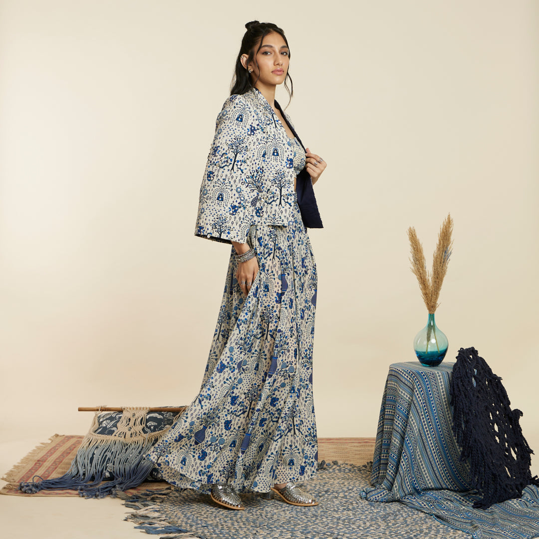 SAFAR BLUE JAAL PRINT NOOR JACKET SET