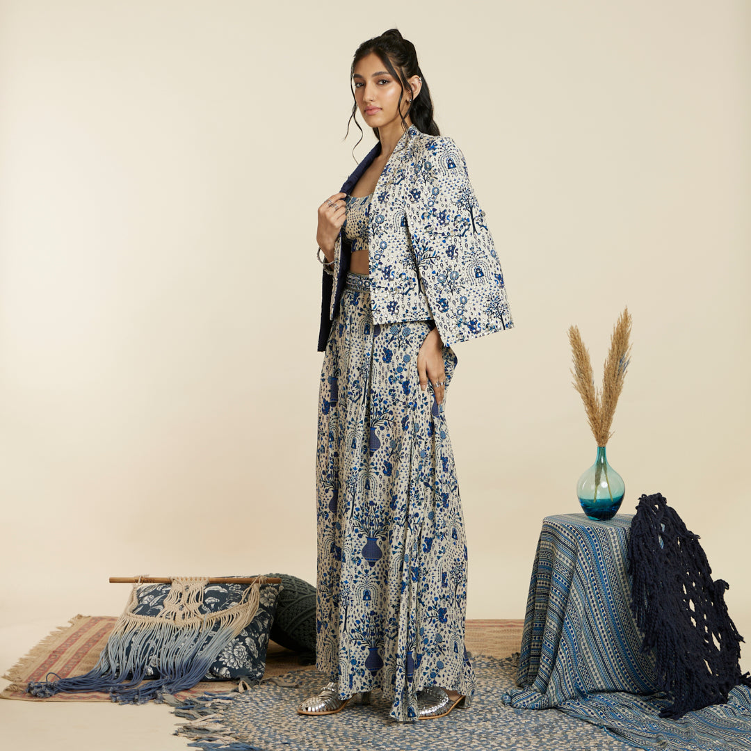 SAFAR BLUE JAAL PRINT NOOR JACKET SET